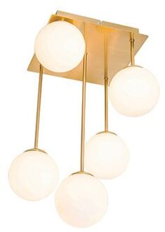 QAZQA Moderne plafondlamp goud met opaal glas 5-lichts - Athens