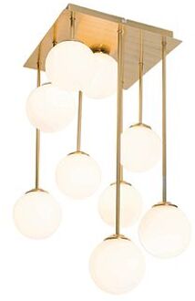 QAZQA Moderne plafondlamp goud met opaal glas 9-lichts - Athens