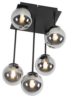 QAZQA Moderne plafondlamp zwart 5-lichts met smoke glas - Athens