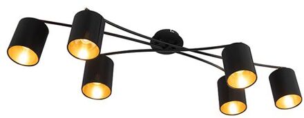 QAZQA Moderne Plafondlamp Zwart 6-lichts - Lofty