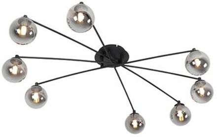 QAZQA Moderne Plafondlamp Zwart 8-lichts Met Smoke Glas - Athens