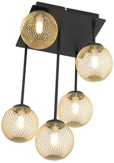 QAZQA Moderne plafondlamp zwart met goud 5-lichts - Athens Wire