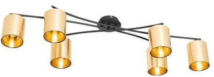 QAZQA Moderne Plafondlamp Zwart Met Goud 6-lichts - Lofty