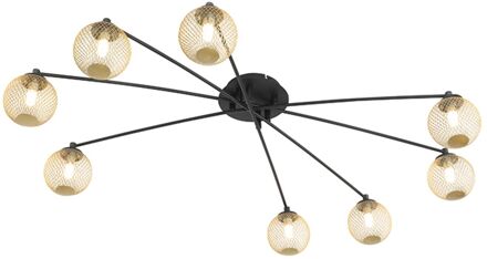 QAZQA Moderne plafondlamp zwart met goud 8-lichts - Athens Wire