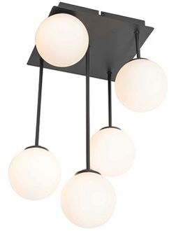 QAZQA Moderne plafondlamp zwart met opaal glas 5-lichts - Athens Wit