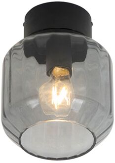 QAZQA Moderne plafondlamp zwart met smoke glas - Stiklo