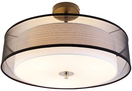 QAZQA Moderne plafondlamp zwart met wit 50 cm 3-lichts - Drum Duo