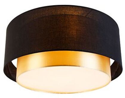 QAZQA Moderne plafonnière zwart met goud 50 cm 3-lichts - Drum Duo