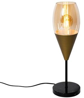 QAZQA Moderne Tafellamp Goud Met Amber Glas - Drop