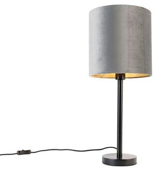QAZQA Moderne Tafellamp Zwart Met Kap Grijs 25 Cm - Simplo