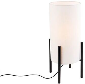 QAZQA Moderne tafellamp zwart met linnen witte kap - Rich