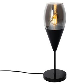 QAZQA Moderne Tafellamp Zwart Met Smoke Glas - Drop