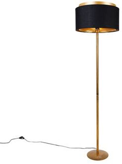 QAZQA Moderne Vloerlamp Goud Met Kap Zwart Met Goud - Simplo