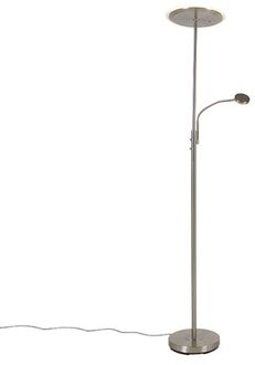 QAZQA Moderne Vloerlamp Staal Incl. Led Dimbaar Met Leesarm - Strela