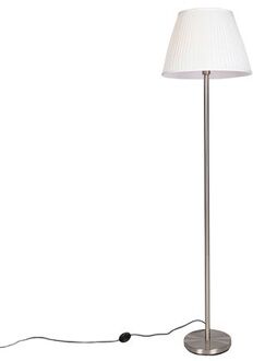 QAZQA Moderne Vloerlamp Staal Met Witte Plisse Kap 45 Cm - Simplo