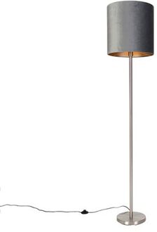 QAZQA Moderne Vloerlamp Staal Stoffen Kap Grijs 40 Cm - Simplo
