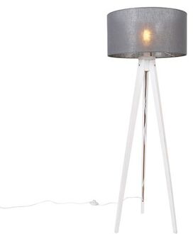 QAZQA Moderne Vloerlamp Tripod Wit Met Kap Grijs 50 Cm - Tripod Classic