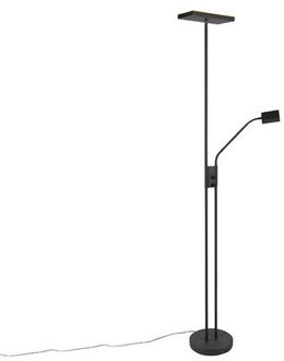 QAZQA Moderne vloerlamp zwart incl. LED en dimmer met leeslamp