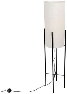 QAZQA Moderne vloerlamp zwart met linnen grijze kap - Rich Grijs