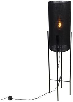 QAZQA Moderne vloerlamp zwart met linnen zwarte kap - Rich