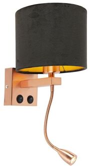 QAZQA Moderne wandlamp koper met kap velours zwart - Brescia