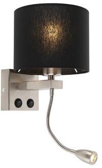 QAZQA Moderne Wandlamp Staal Met Zwarte Kap - Brescia