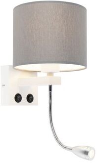 QAZQA Moderne wandlamp wit met grijze kap - Brescia Grijs