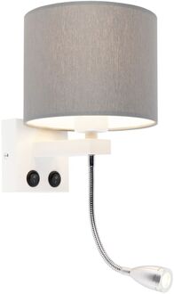 QAZQA Moderne wandlamp wit met grijze kap - Brescia Grijs