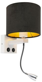 QAZQA Moderne wandlamp wit met kap velours zwart - Brescia