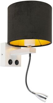 QAZQA Moderne wandlamp wit met kap velours zwart - Brescia