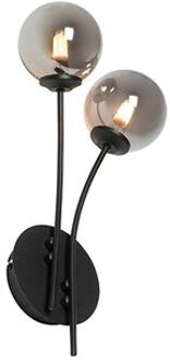 QAZQA Moderne Wandlamp Zwart 2-lichts Met Smoke Glas - Athens