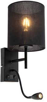 QAZQA Moderne Wandlamp Zwart Met Katoenen Kap - Stacca
