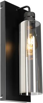 QAZQA Moderne wandlamp zwart met smoke glas - Stavelot