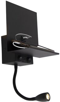 QAZQA Moderne wandlamp zwart met USB en flexarm - Flero