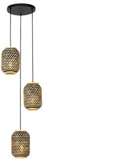 QAZQA Oosterse Hanglamp Bamboe Met Zwart 3-lichts - Yvonne