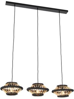 QAZQA Oosterse Hanglamp Bamboe Met Zwart Langwerpig 3-lichts - Evalin