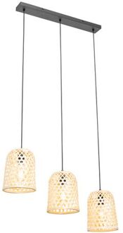 QAZQA Oosterse Hanglamp Zwart Met Bamboe 3-lichts - Rayan