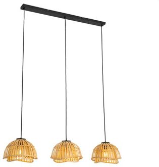 QAZQA Oosterse Hanglamp Zwart Met Naturel Bamboe 3-lichts - Pua