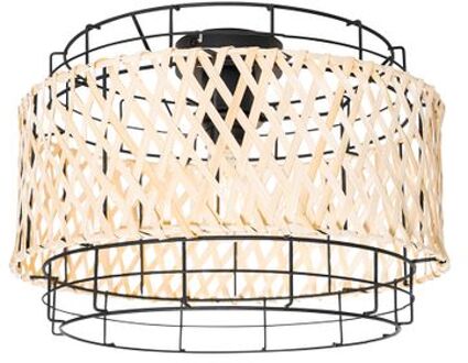 QAZQA Oosterse plafondlamp zwart met bamboe - Irena Wit