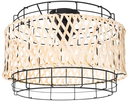 QAZQA Oosterse plafondlamp zwart met bamboe - Irena Wit