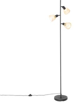QAZQA Oosterse Vloerlamp Zwart Met Bamboe 3-lichts - Rayan