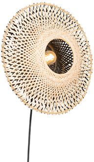 QAZQA Oosterse wandlamp bamboe 35 cm met stekker - Rina Wit