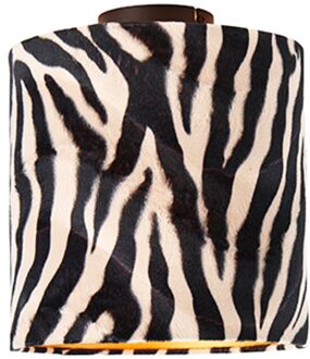 QAZQA Plafondlamp mat zwart velours kap zebra dessin 25 cm - Combi Wit, Zwart