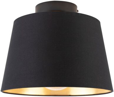 QAZQA Plafondlamp met katoenen kap zwart met goud 25 cm - Combi zwart