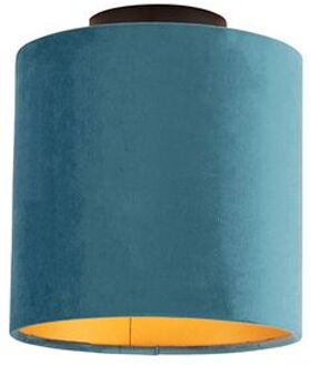 QAZQA Plafondlamp met velours kap blauw met goud 20 cm - Combi zwart