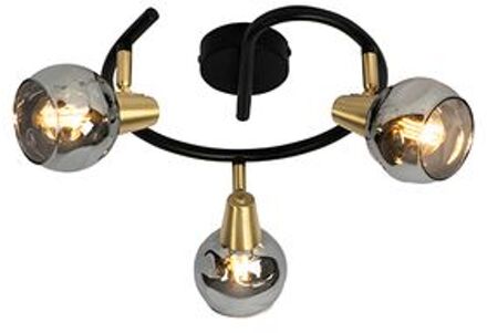 QAZQA Plafondlamp zwart 44,5 cm met smoke glas 3-lichts - Vidro Goud