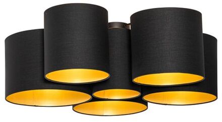 QAZQA Plafondlamp zwart met gouden binnenkant 6-lichts - Multidrum