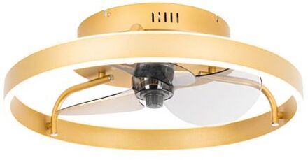 QAZQA Plafondventilator messing incl. LED met afstandsbediening - Goud