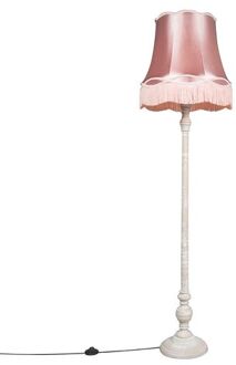 QAZQA Retro vloerlamp grijs met roze Granny kap - Classico