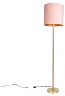 QAZQA Romantische Vloerlamp Messing Met Roze Kap 40 Cm - Simplo